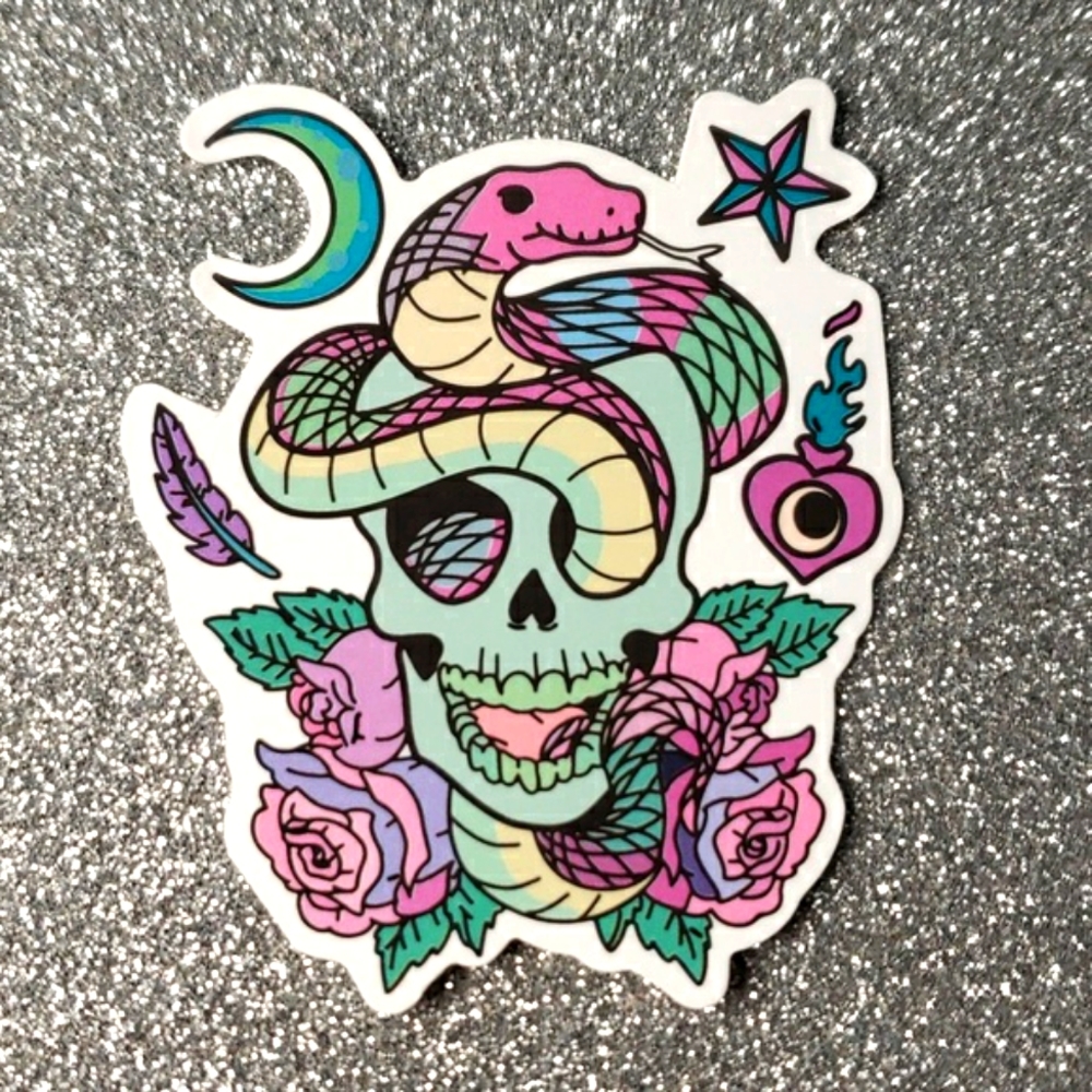 GOTHIC PASTLE skull snake waterproof sticker